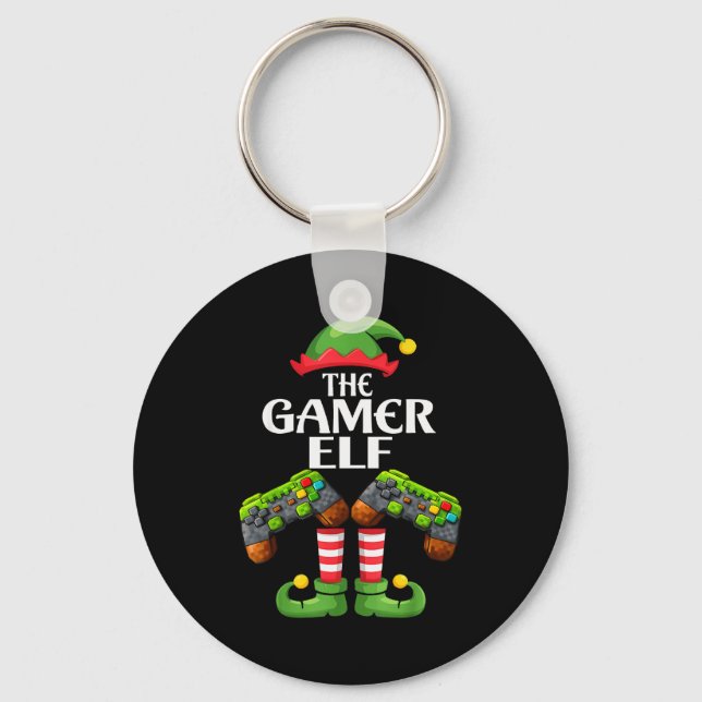 Funny The Gamer Elf Christmas Gamer Boy Kids  Key Ring (Front)