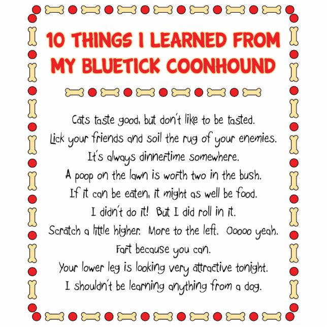 Funny Things I Learned From My Bluetick Coonhound Standing Photo Sculpture (Front)