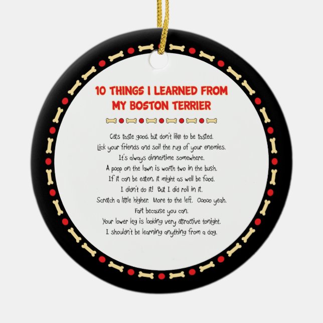 Funny Things I Learned From My Boston Terrier Ceramic Tree Decoration (Front)