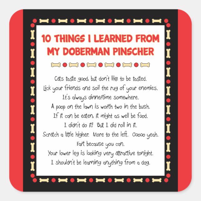Funny Things I Learned From My Doberman Pinscher Square Sticker (Front)
