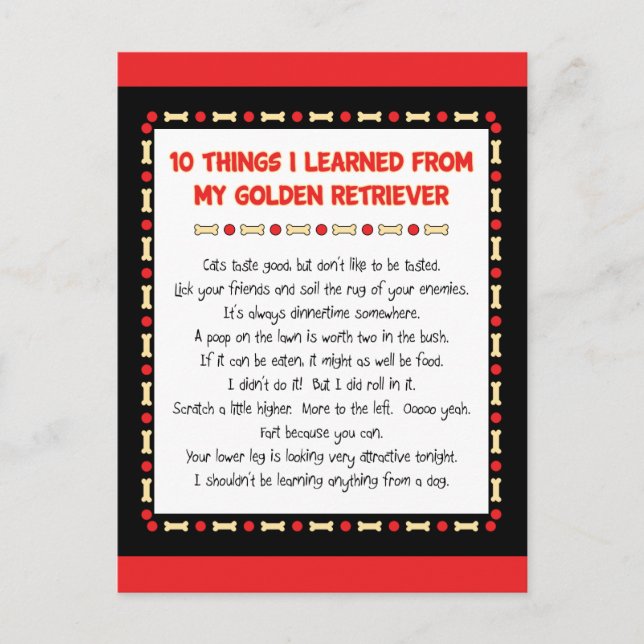 Funny Things I Learned From My Golden Retriever Postcard (Front)