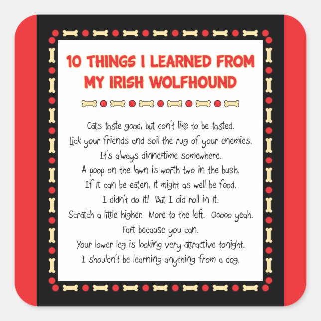 Funny Things I Learned From My Irish Wolfhound Square Sticker (Front)