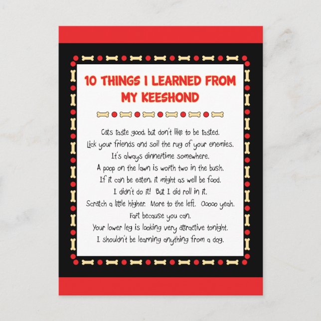 Funny Things I Learned From My Keeshond Postcard (Front)