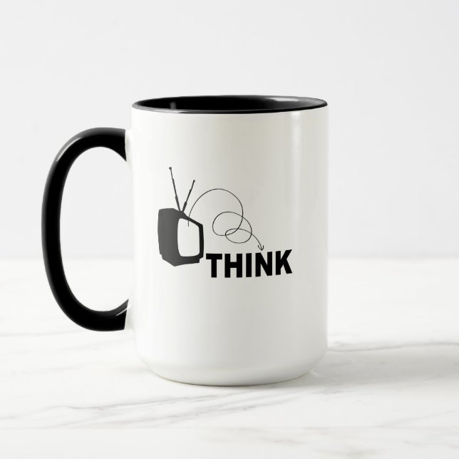 Funny think thunk outside idiot box tv television  mug (Left)