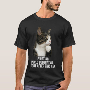 Funny Thinking Cat - Plotting World Domination Aft T-Shirt