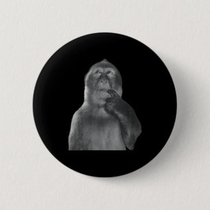 Funny Thinking Monkey Meme Curious Ape Brainrot  6 Cm Round Badge