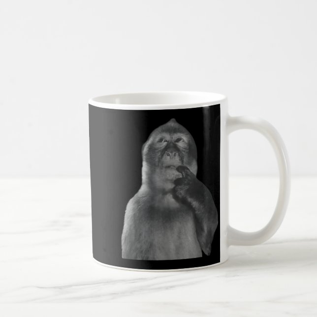 Funny Thinking Monkey Meme Curious Ape Brainrot  Coffee Mug (Right)