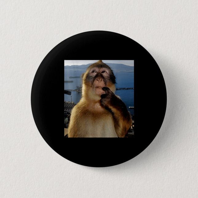 Funny Thinking Monkey Meme Curious Ape Brainrot Gi 6 Cm Round Badge (Front)