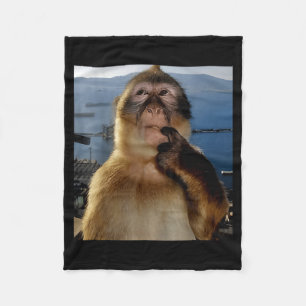 Funny Thinking Monkey Meme Curious Ape Brainrot Gi Fleece Blanket