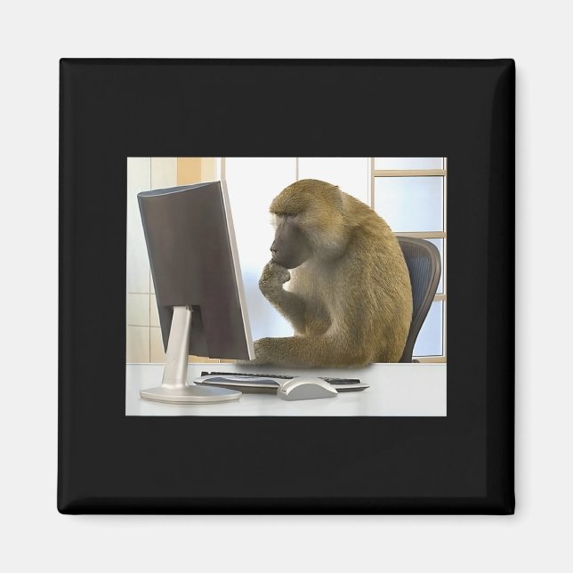 Funny Thinking Monkey Meme Office Curious Ape Brai Magnet (Front)