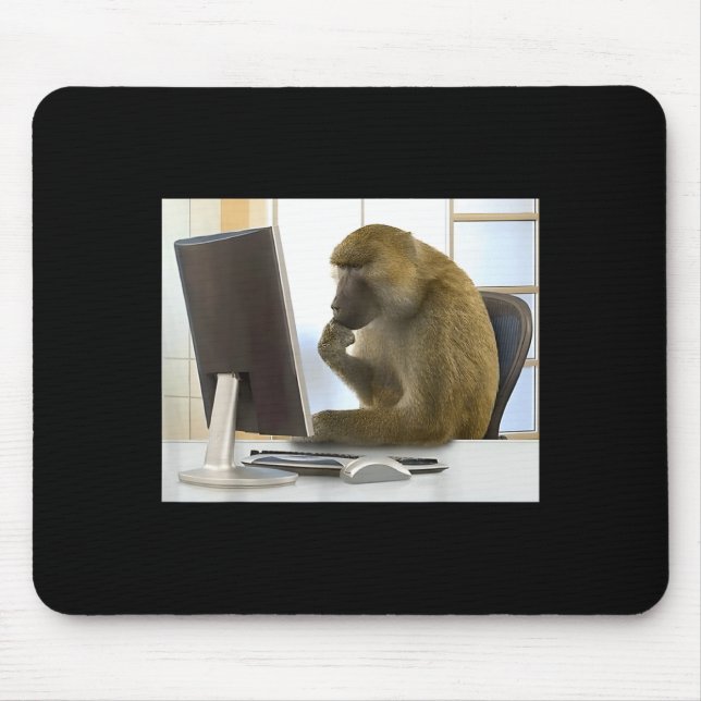 Funny Thinking Monkey Meme Office Curious Ape Brai Mouse Mat (Front)