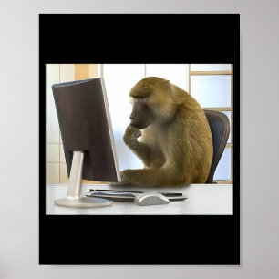 Funny Thinking Monkey Meme Office Curious Ape Brai Poster
