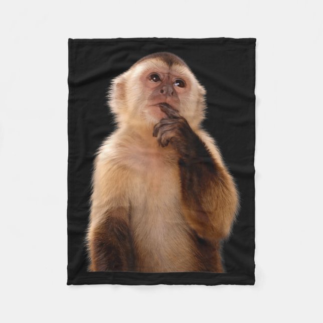 Funny thinking monkey meme sarcastic  fleece blanket (Front)