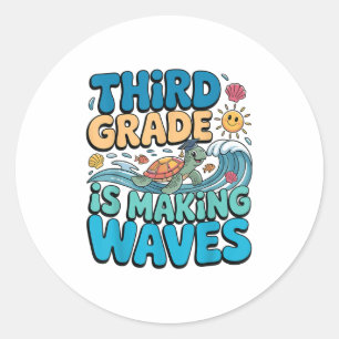 Funny Third Grade Making Waves Beach Teacher Back Classic Round Sticker