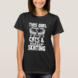 Funny This Girl Runs On Cats And Roller Skating Gi T-Shirt