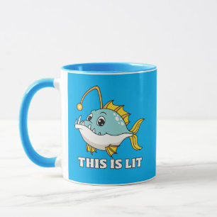 Funny This Is Lit Anglerfish Pun Cartoon Coffee Mu Mug