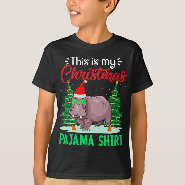 Funny This Is My Christmas Pajama Hippopotamus Xma T-Shirt (Front)