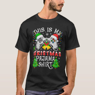 Funny This Is My Christmas Pajama Santa Hat Gamer T-Shirt