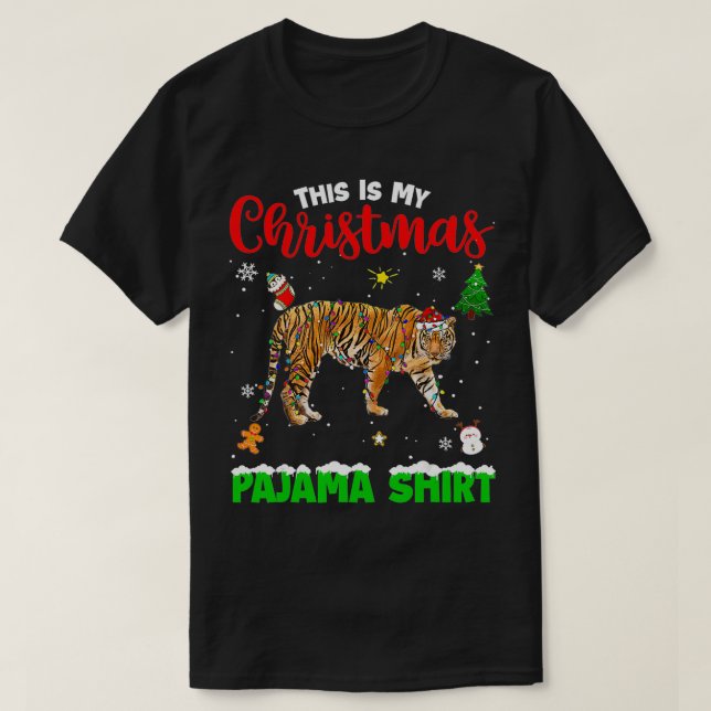 Funny This Is My Christmas Pajama  Tiger Red Plaid T-Shirt (Design Front)