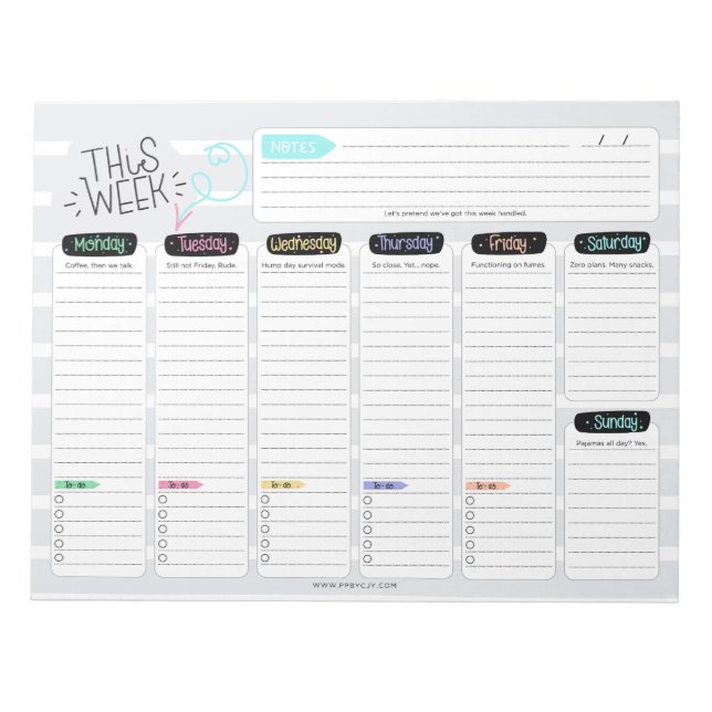 Funny This Week” Weekly Planner with Witty Sayings Notepad (Front)