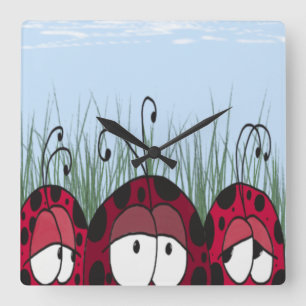 Funny Three Amigos Ladybug Cartoon Square Wall Clock