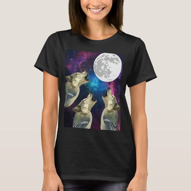 Funny Three bird wolf Moon bird wolf Howling With  T-Shirt (Front)