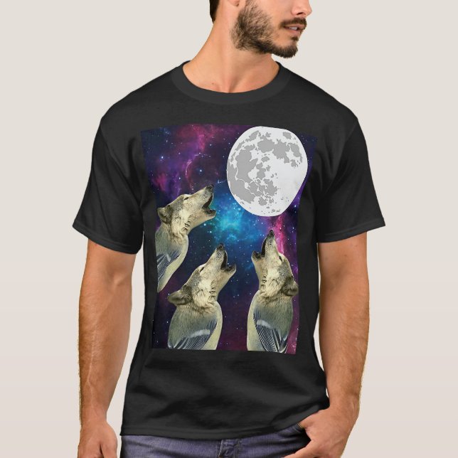 Funny Three bird wolf Moon bird wolf Howling With  T-Shirt (Front)