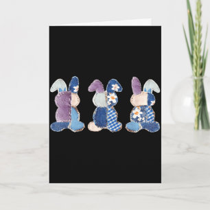 Funny three bunnies patchwork eggs rabbit happyFun Card
