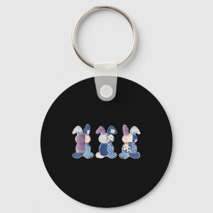 Funny three bunnies patchwork eggs rabbit happyFun Key Ring