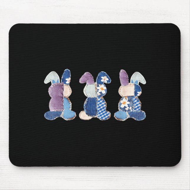 Funny three bunnies patchwork eggs rabbit happyFun Mouse Mat (Front)