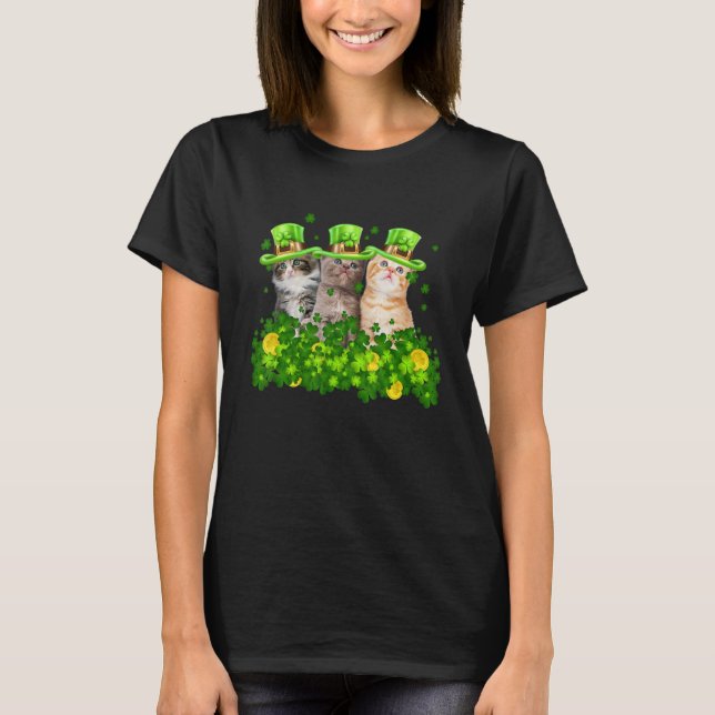 Funny Three Cat St Patricks Day Costume Kitten  Ir T-Shirt (Front)