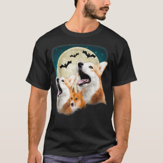 Funny Three Corgi Halloween and Halloween Moon  T-Shirt