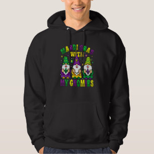 Funny Three Gnomes Mardi Gras Parading With My Gno Hoodie
