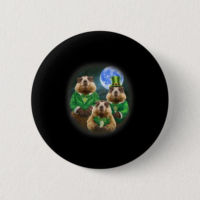 Funny Three Groundhog Moon 3 Groundhog Head St Pat 6 Cm Round Badge (Front)