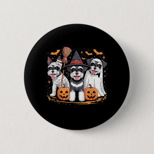 Funny Three Miniature Schnauzer Pumpkin Halloween 6 Cm Round Badge