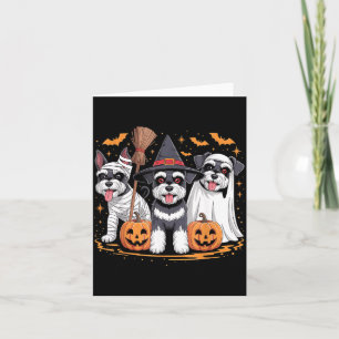 Funny Three Miniature Schnauzer Pumpkin Halloween Card