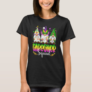 Funny Three Nordic Gnome Caregiver Squad Mardi Gra T-Shirt