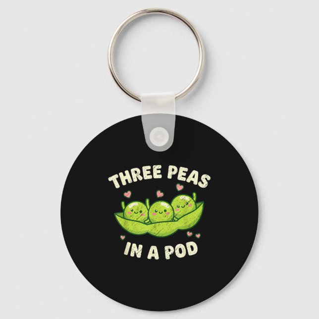 Funny Three Peas In A D Cute Kawaii  Key Ring (Front)