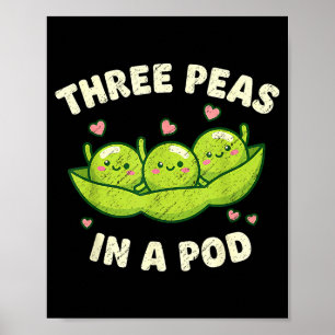 Funny Three Peas In A D Cute Kawaii  Poster