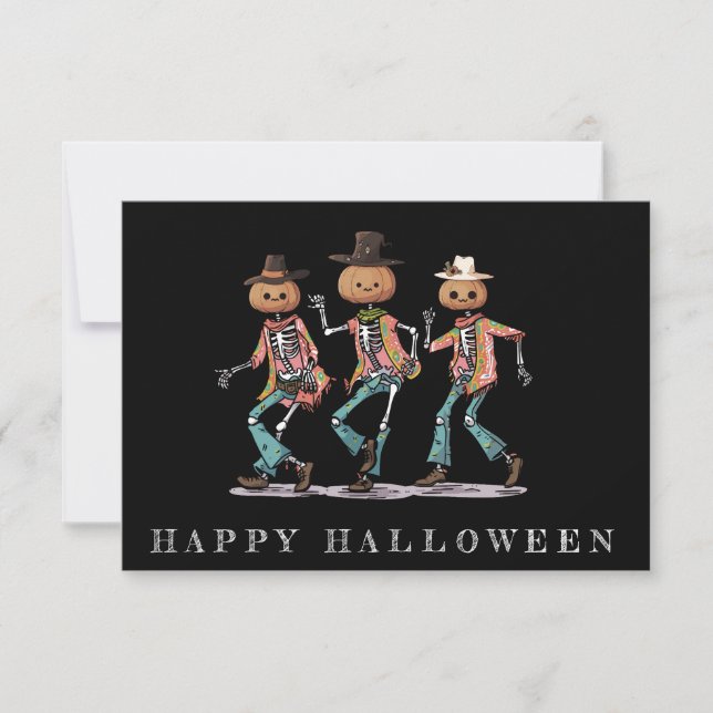 Funny Three Skeleton Halloween Card (Front)