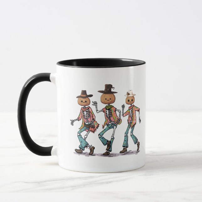 Funny Three Skeleton Halloween Mug (Left)