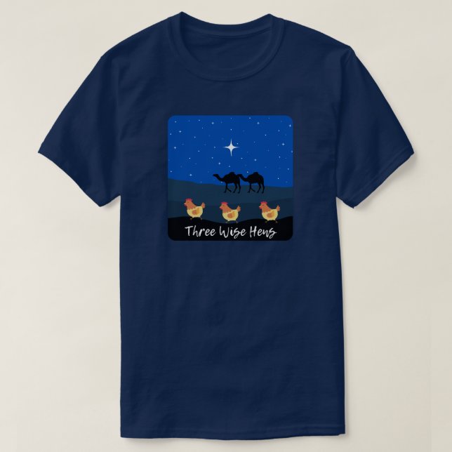 Funny Three Wise Hens Christmas T-Shirt (Design Front)