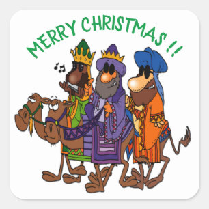 Funny Three Wise Men Dudes on Camels Christmas Square Sticker