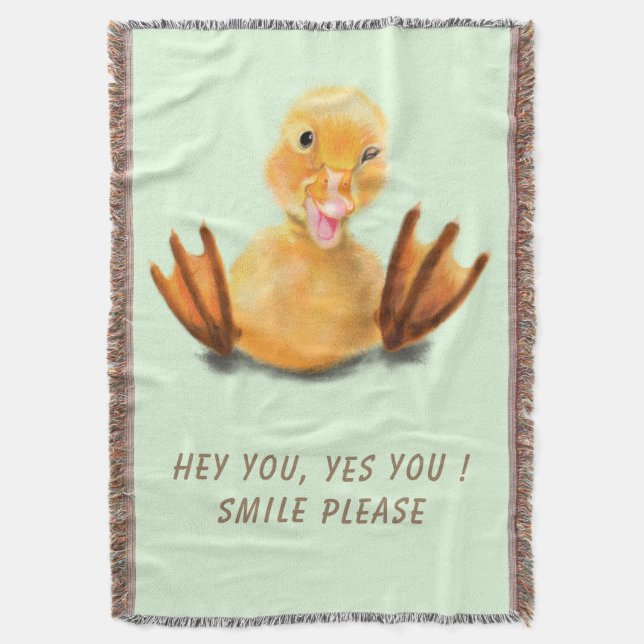 Funny Throw Blanket with Happy Yellow Duck (Front Vertical)