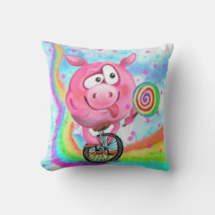Funny Throw Pillow Circus Acrobat Piggy Cyclist