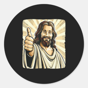 Funny Thumb Up With Jesus Christ Costume  Classic Round Sticker