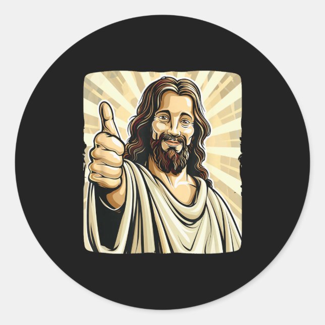 Funny Thumb Up With Jesus Christ Costume  Classic Round Sticker (Front)