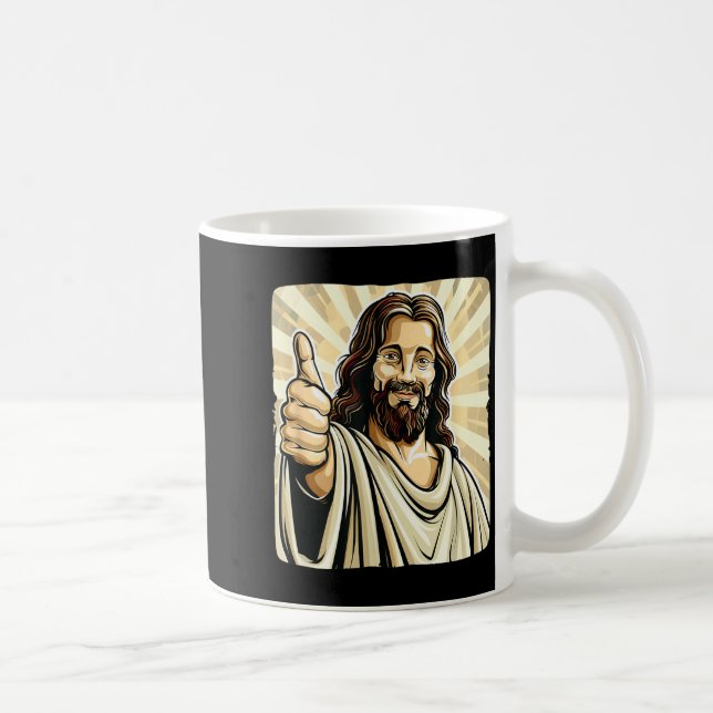 Funny Thumb Up With Jesus Christ Costume  Coffee Mug (Right)