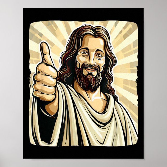 Funny Thumb Up With Jesus Christ Costume  Poster (Front)