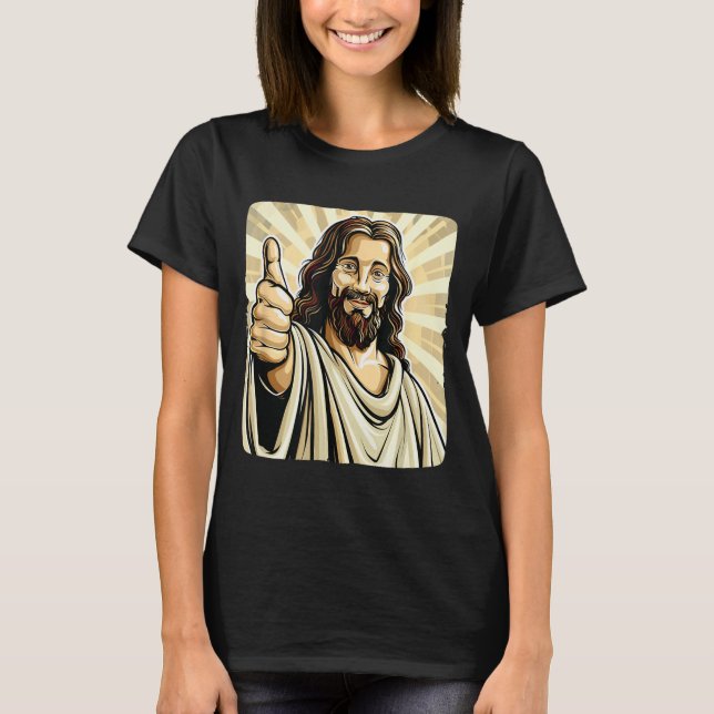 Funny Thumb Up With Jesus Christ Costume  T-Shirt (Front)